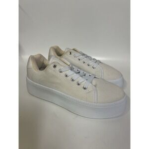 Truffle Collection White Canvas Rise Up Platform Sneaker Women's Soze 8